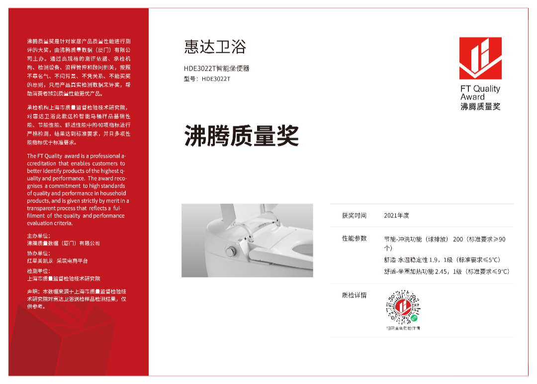 惠達(dá)衛(wèi)浴包攬10項(xiàng)沸騰質(zhì)量獎(jiǎng)！